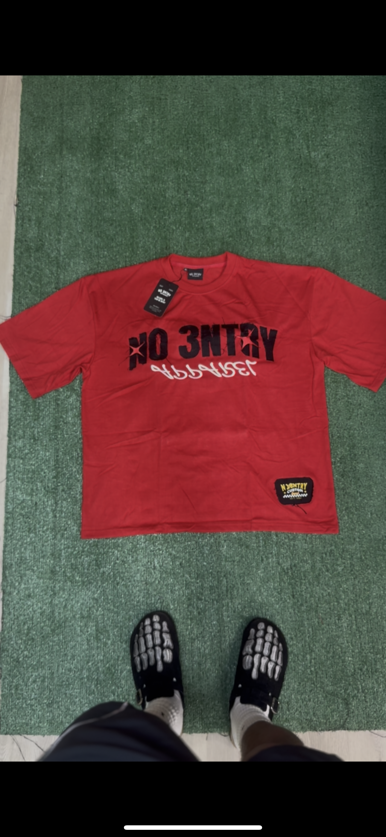 Short Sleeve Oversized Boxy Semi-Crop T (Red)