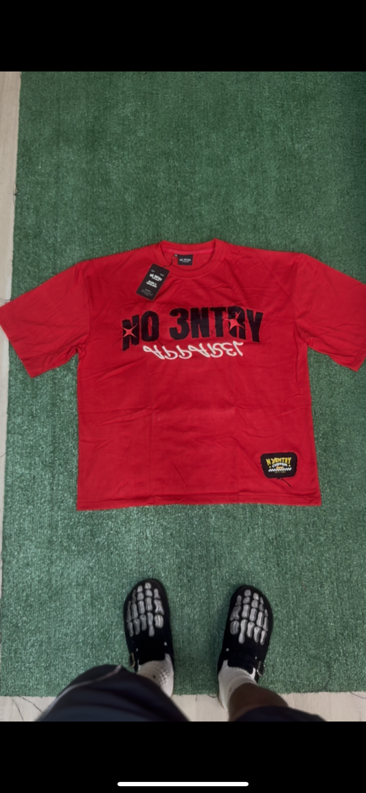 Short Sleeve Oversized Boxy Semi-Crop T (Red)