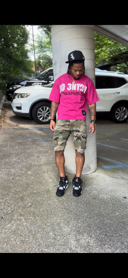 Short Sleeve Oversized Boxy Semi-Crop T (Pink)